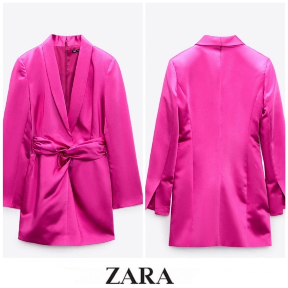 Zara Women's Fuchsia Satin Blazer Dress